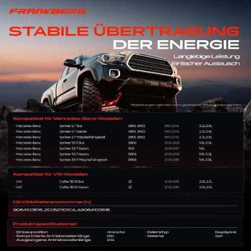 1x Kardanwelle Gelenkwelle Hinterachse für Mercedes-Benz Sprinter 2-T Bus Kasten B901 B902 B906 903 B903 B910 Bild 1x Kardanwelle Gelenkwelle Hinterachse für Mercedes-Benz Sprinter 2-T Bus Kasten B901 B902 B906 903 B903 B910