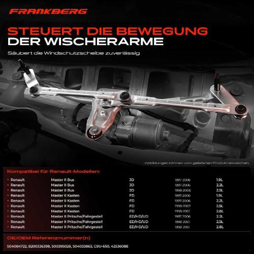 Frankberg 1x Wischergestänge Vorne für Renault Master II JD FD ED/HD/UD 1998-2021 Bild Frankberg 1x Wischergestänge Vorne für Renault Master II JD FD ED/HD/UD 1998-2021