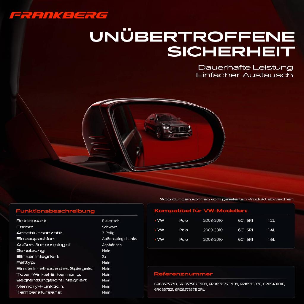 1x Außenspiegel Links für VW Polo 6C1 6R1 1.2L 1.4L 1.6L 2009-2022