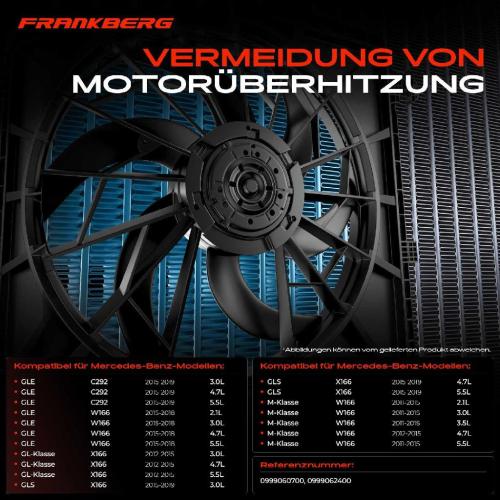 Frankberg 1x Motorkühller Einfachlüfter mit Kühlerlüfterrahmen Mercedes-Benz GL M-Klasse GLE GLS X166 W166 Bild Frankberg 1x Motorkühller Einfachlüfter mit Kühlerlüfterrahmen Mercedes-Benz GL M-Klasse GLE GLS X166 W166