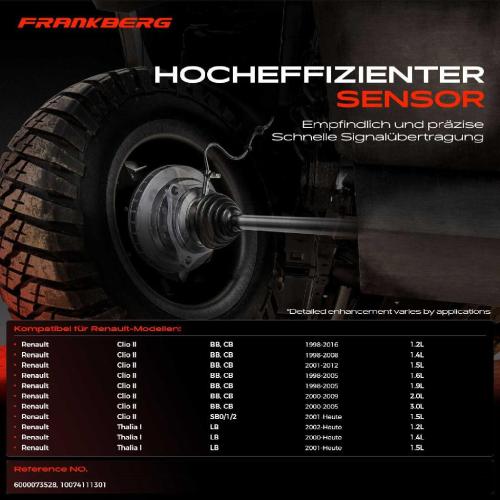 Frankberg 1x ABS Sensor Hinterachse rechts für Renault Clio II Thalia I 1.2L 1.4L 1.5L 1.6L 1.9L 2.0L 3.0L Bj ab 1998 Bild Frankberg 1x ABS Sensor Hinterachse rechts für Renault Clio II Thalia I 1.2L 1.4L 1.5L 1.6L 1.9L 2.0L 3.0L Bj ab 1998