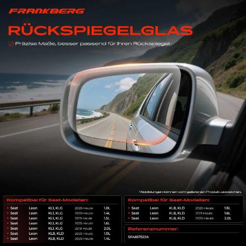 1x Spiegelglas Außenspiegel rechts für Seat Leon KL1 KLG 2019-2024 Bild 1x Spiegelglas Außenspiegel rechts für Seat Leon KL1 KLG 2019-2024