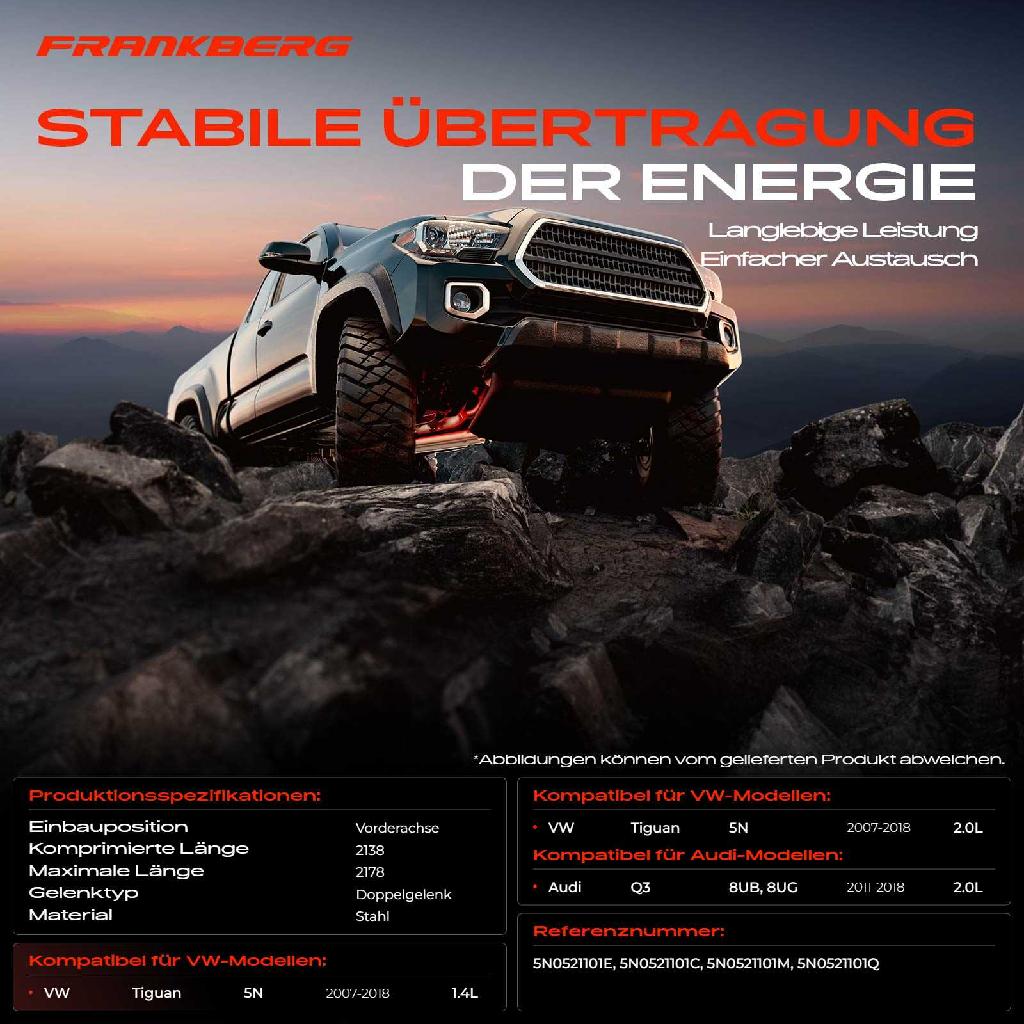 1x Kardanwelle Gelenkwelle Vorderachse für VW Tiguan 5N Audi Q3 8UB 8UG 2.0L 1.4L 2007-2018