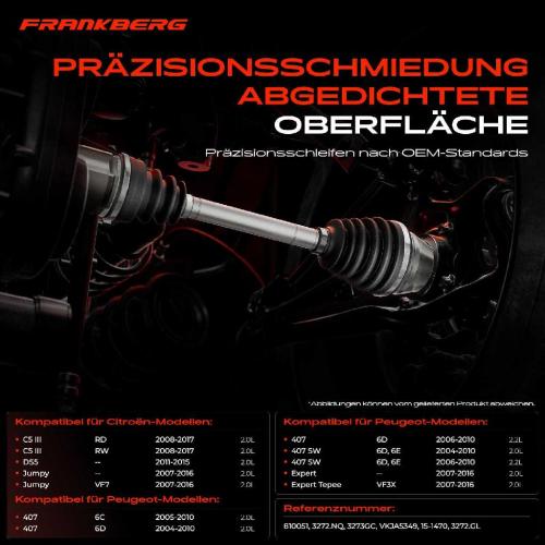 Frankberg 1x Antriebswelle Gelenksatz Vorderachse für Citroën C5 Jumpy Fiat Scudo Peugeot Bild Frankberg 1x Antriebswelle Gelenksatz Vorderachse für Citroën C5 Jumpy Fiat Scudo Peugeot