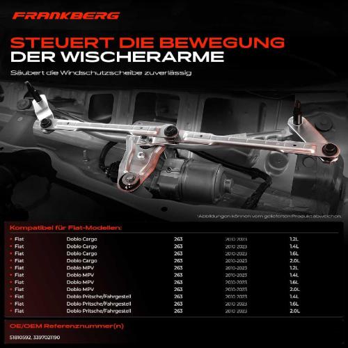 Frankberg 1x Wischergestänge Vorne für Fiat Doblo Cargo Doblo 263 1.3L-2.0L Bj ab 2010 Bild Frankberg 1x Wischergestänge Vorne für Fiat Doblo Cargo Doblo 263 1.3L-2.0L Bj ab 2010