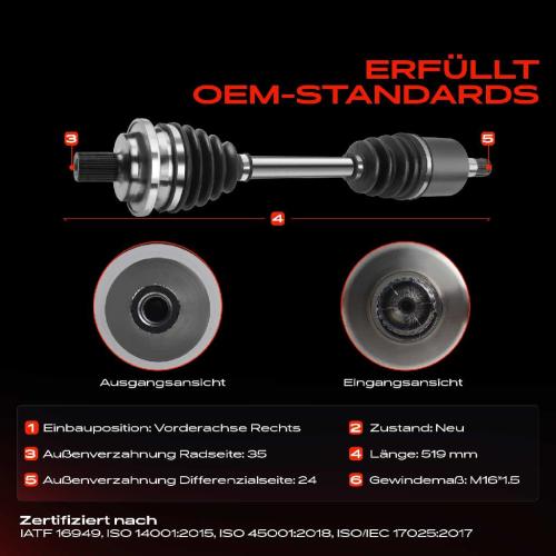 1x Antriebswelle Vorderachse Rechts für Mercedes-Benz E-Klasse T-Model W211 S211 2.6L-5.5L 2003-2009 Bild 1x Antriebswelle Vorderachse Rechts für Mercedes-Benz E-Klasse T-Model W211 S211 2.6L-5.5L 2003-2009