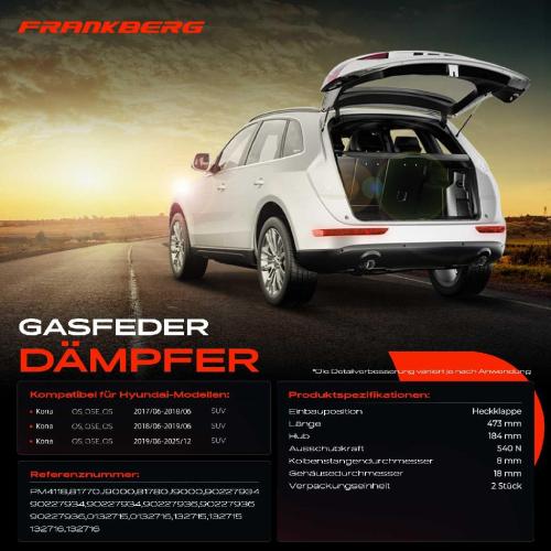 2x Gasfeder Dämpfer Heckklappe Hyundai Kona Kasten/SUV Bj ab 2017 Bild 2x Gasfeder Dämpfer Heckklappe Hyundai Kona Kasten/SUV Bj ab 2017