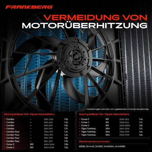 Frankberg 1x Motorkühller Einfachlüfter mit Kühlerlüfterrahmen Opel Corsa C F08 X01 Combo Tigra Twintop Bild Frankberg 1x Motorkühller Einfachlüfter mit Kühlerlüfterrahmen Opel Corsa C F08 X01 Combo Tigra Twintop