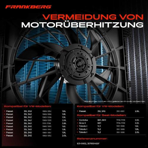 Frankberg 1x Motorkühller Einfachlüfter ohne Kühlerlüfterrahmen VW Passat Seat Ibiza II Toledo I 1.6L-2.0L Bild Frankberg 1x Motorkühller Einfachlüfter ohne Kühlerlüfterrahmen VW Passat Seat Ibiza II Toledo I 1.6L-2.0L