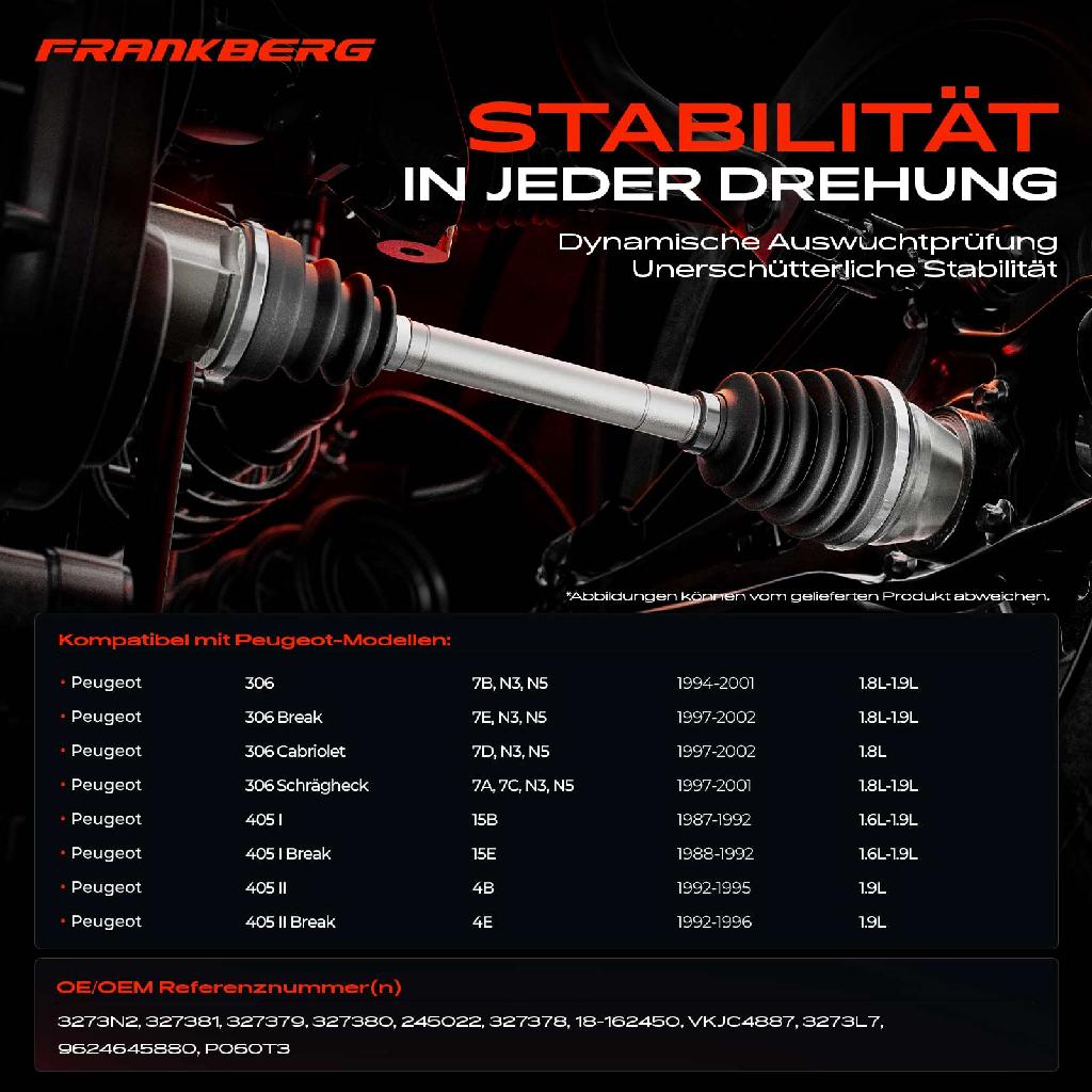 1x Antriebswelle Vorderachse Rechts für Peugeot 306 Break Cabriolet Schrägheck 405 I II Break 4B 4E