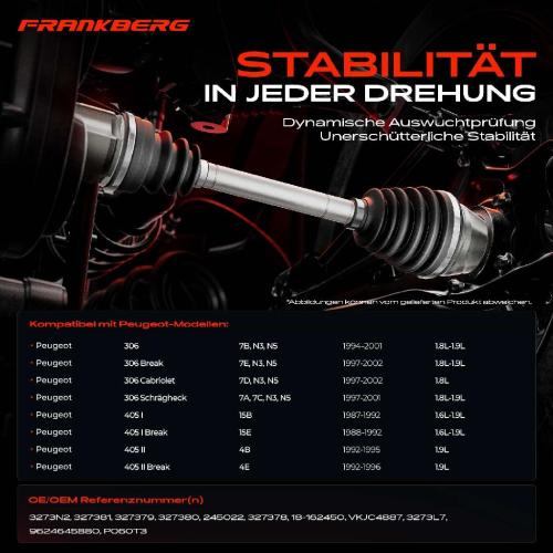 Frankberg 1x Antriebswelle Vorderachse Rechts für Peugeot 306 Break Cabriolet Schrägheck 405 I II Break 4B 4E Bild Frankberg 1x Antriebswelle Vorderachse Rechts für Peugeot 306 Break Cabriolet Schrägheck 405 I II Break 4B 4E