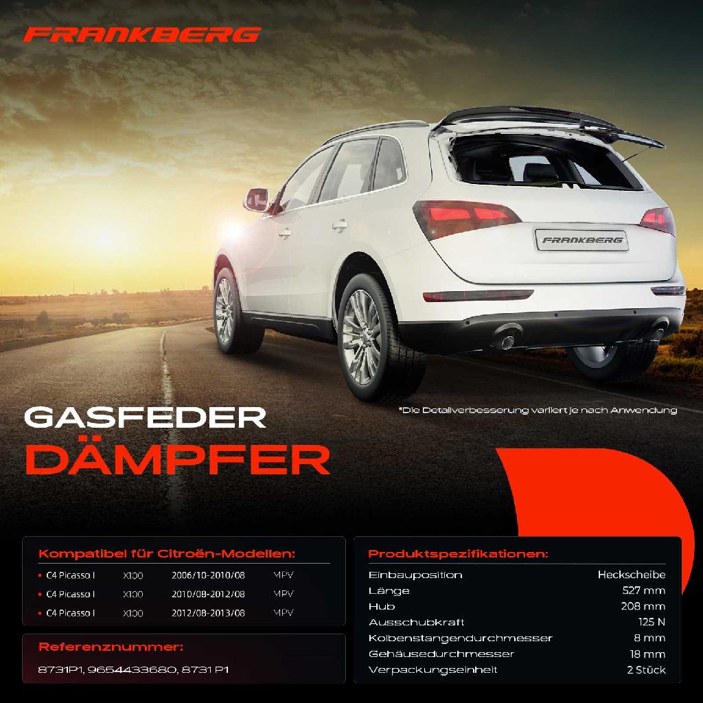 2x Gasfeder Dämpfer Heckscheibe für Citroen C4 Picasso I MPV 2006-2013