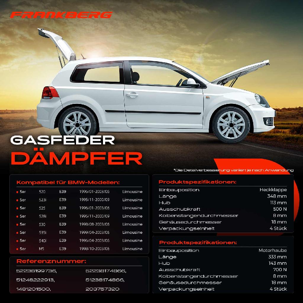 4x Gasfeder Dämpfer Heckklappe Motorhaube für BMW 5er E39 Limousine 1995-2003