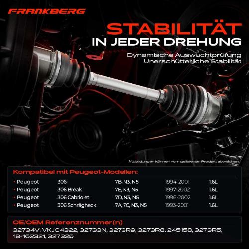 1x Antriebswelle Vorderachse Rechts für Peugeot 306 7B 7E 7D 1.6L 1993-2002 Bild 1x Antriebswelle Vorderachse Rechts für Peugeot 306 7B 7E 7D 1.6L 1993-2002