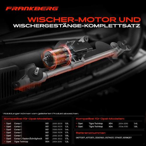 Frankberg 1x Wischerarm Scheibenwischer Vorne für Opel Corsa C Tigra Twintop X01 1.2L Bild Frankberg 1x Wischerarm Scheibenwischer Vorne für Opel Corsa C Tigra Twintop X01 1.2L