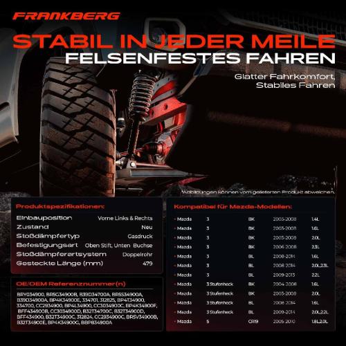 2x Stoßdämpfer Vorderachse für Mazda 3 BK BL 3 Stufenheck BK BL 5 CR19 2003-2014 Bild 2x Stoßdämpfer Vorderachse für Mazda 3 BK BL 3 Stufenheck BK BL 5 CR19 2003-2014