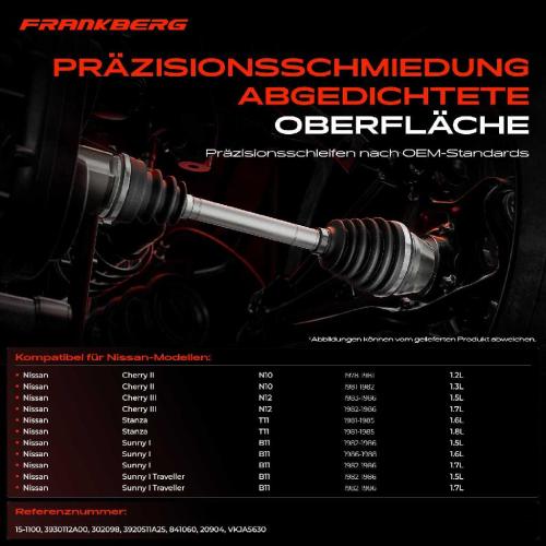 Frankberg 1x Antriebswelle Gelenksatz Vorderachse für Nissan Cherry 2 3 Stanza T11 Sunny I Bild Frankberg 1x Antriebswelle Gelenksatz Vorderachse für Nissan Cherry 2 3 Stanza T11 Sunny I