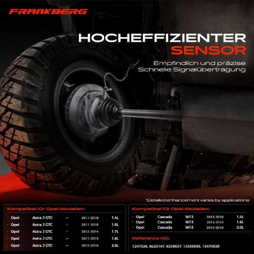 Frankberg 1x ABS Sensor Vorderachse beidseitig für Opel Astra J GTC Cascada 1.4L 1.6L 1.7L 1.8L 2.0L 2011-2019 Bild Frankberg 1x ABS Sensor Vorderachse beidseitig für Opel Astra J GTC Cascada 1.4L 1.6L 1.7L 1.8L 2.0L 2011-2019