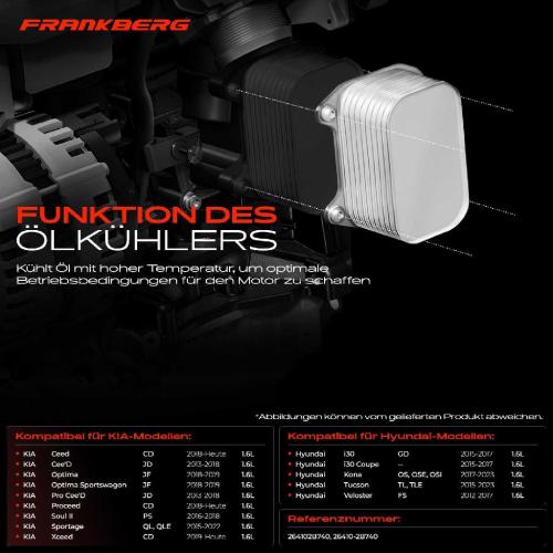 Frankberg 1x Ölkühler Motoröl für Hyundai Kona Tucson Veloster i30 KIA Pro Cee'D Sportage 1.6L Bild Frankberg 1x Ölkühler Motoröl für Hyundai Kona Tucson Veloster i30 KIA Pro Cee'D Sportage 1.6L