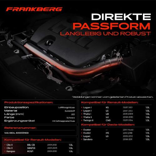 Frankberg 1x Kühlerschlauch Turboschlauch für Dacia Duster Kasten Logan Express MCV Pick-up Sandero Renault Clio II Bild Frankberg 1x Kühlerschlauch Turboschlauch für Dacia Duster Kasten Logan Express MCV Pick-up Sandero Renault Clio II
