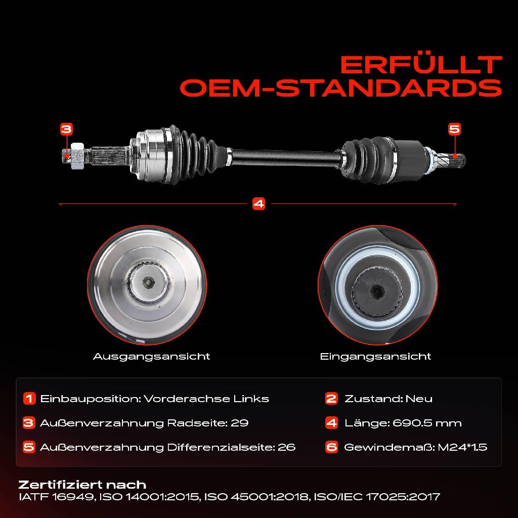 1x Antriebswelle Vorderachse Links für Nissan Juke F15 1.6L Bj ab 2010