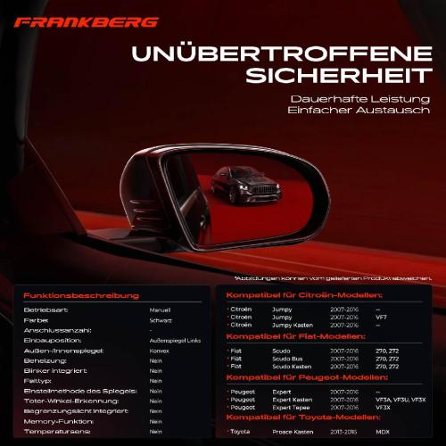 Frankberg 1x Außenspiegel Links für Citroën Jumpy Kasten Fiat Scudo Bus Pritsche Peugeot Expert Bild Frankberg 1x Außenspiegel Links für Citroën Jumpy Kasten Fiat Scudo Bus Pritsche Peugeot Expert