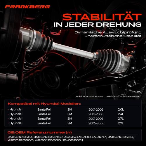 1x Antriebswelle Vorderachse Rechts für Hyundai Santa Fé I SM 2001-2006 Bild 1x Antriebswelle Vorderachse Rechts für Hyundai Santa Fé I SM 2001-2006