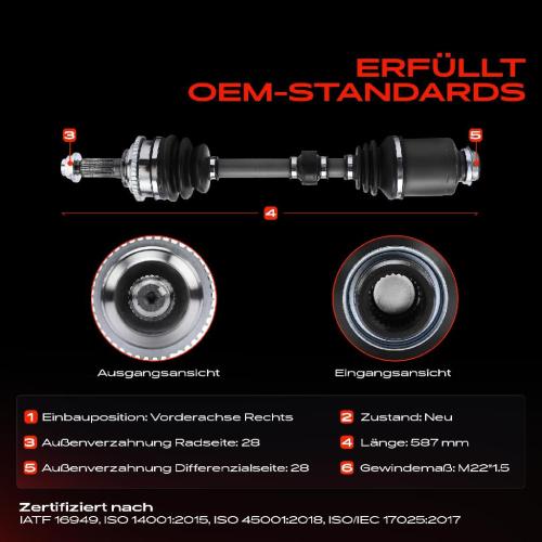 Frankberg 1x Antriebswelle Vorderachse Rechts für Mazda 6 GG GY 2.0L 2002-2007 Bild Frankberg 1x Antriebswelle Vorderachse Rechts für Mazda 6 GG GY 2.0L 2002-2007