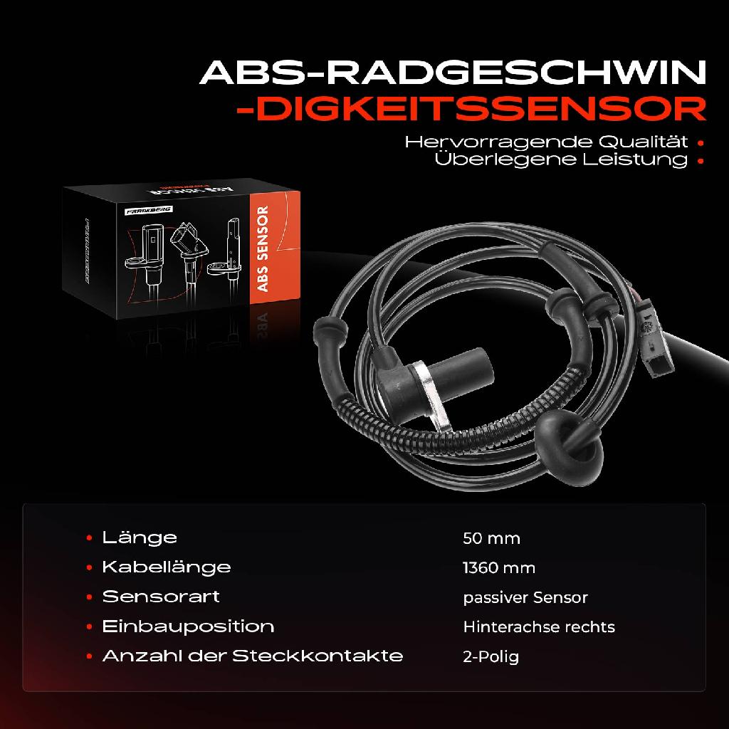 1x ABS Sensor Hinterachse rechts für Audi A4 Avant Cabriolet 1.6L 1.8L 1.9L 2.0L 2.4L 2.5L 3.0L 4.2L 2000-2005