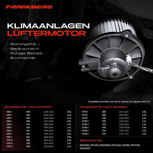 Frankberg 1x Gebläsemotor Innenraumgebläse für Volvo S60 I S80 I V70 II XC70 XC90 I 1998-2014 Bild Frankberg 1x Gebläsemotor Innenraumgebläse für Volvo S60 I S80 I V70 II XC70 XC90 I 1998-2014