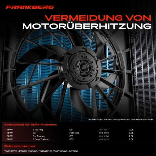 Frankberg 1x Motorkühller Einfachlüfter mit Kühlerlüfterrahmen BMW 5er F90 G30 G31 G32 2.0L 2016-2023 Bild Frankberg 1x Motorkühller Einfachlüfter mit Kühlerlüfterrahmen BMW 5er F90 G30 G31 G32 2.0L 2016-2023