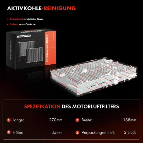 2x Innenraumfilter Aktivkohle für Peugeot 508 I 8D 8E 2010-2018 2.2L 96716537 Bild 2x Innenraumfilter Aktivkohle für Peugeot 508 I 8D 8E 2010-2018 2.2L 96716537