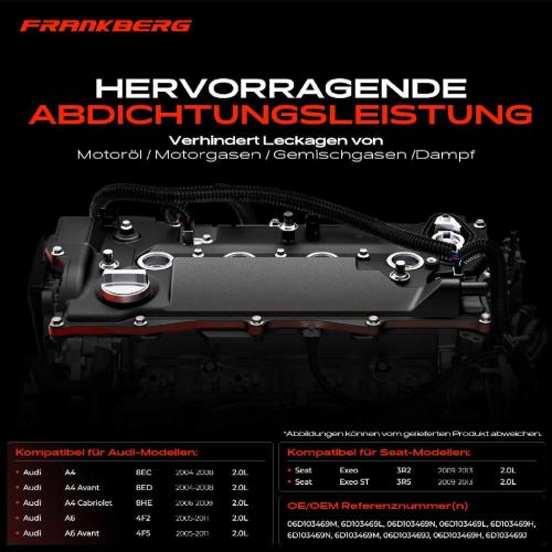 Frankberg 1x Ventildeckel Zylinderkopfhaube für Audi A4 Avant 8E A6 Avant 4F Seat Exeo Exeo ST 2.0L Bild Frankberg 1x Ventildeckel Zylinderkopfhaube für Audi A4 Avant 8E A6 Avant 4F Seat Exeo Exeo ST 2.0L