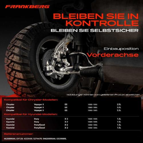 Frankberg 1x Querlenker Satz Vorderachse für Chrysler Voyager II Hyundai Pony Pony/Excel Stufenheck 2.5L 1989-1995 Bild Frankberg 1x Querlenker Satz Vorderachse für Chrysler Voyager II Hyundai Pony Pony/Excel Stufenheck 2.5L 1989-1995