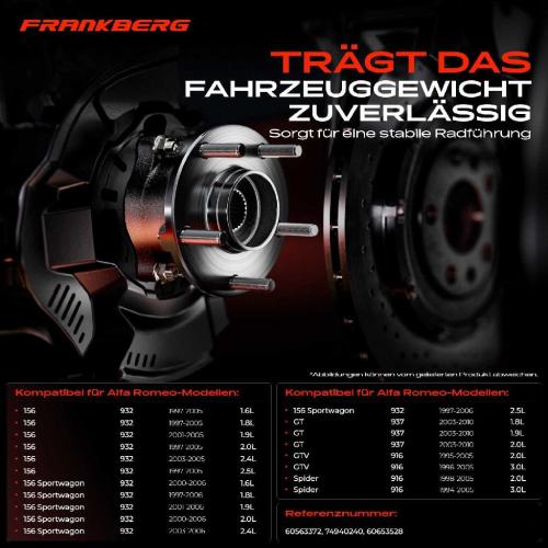 1x Radnabe Radlagersatz Vorderachse beidseitig für Alfa Romeo 156 Sportwagon 932 GT 937 1994-2010 Bild 1x Radnabe Radlagersatz Vorderachse beidseitig für Alfa Romeo 156 Sportwagon 932 GT 937 1994-2010
