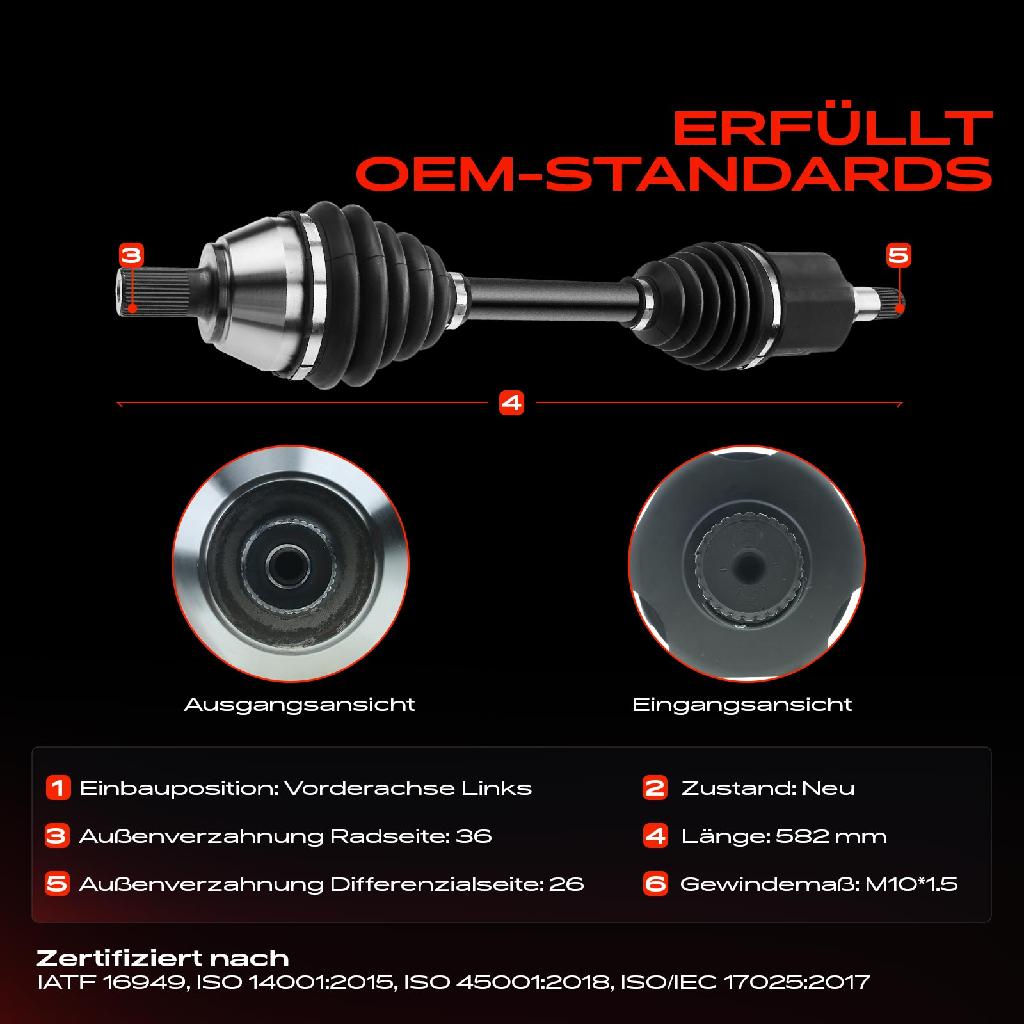 1x Antriebswelle Vorderachse Links für Volvo C30 S40 II V50 1.6L 2011-2012