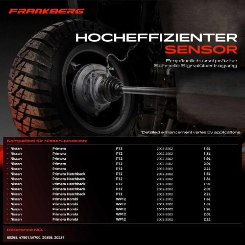 Frankberg 1x ABS Sensor Hinterachse links für Nissan Primera Hatchback Kombi 1.6L 1.8L 1.9L 2.0L 2.2L 2002 Bild Frankberg 1x ABS Sensor Hinterachse links für Nissan Primera Hatchback Kombi 1.6L 1.8L 1.9L 2.0L 2.2L 2002