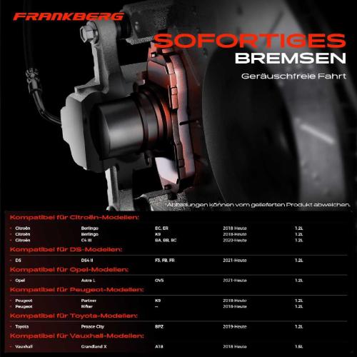 4x Bremsbeläge Hinterachse für Peugeot 2008 208 3008 SUV 308 SW 508 Partner Rifter Toyota Proace City Bild 4x Bremsbeläge Hinterachse für Peugeot 2008 208 3008 SUV 308 SW 508 Partner Rifter Toyota Proace City