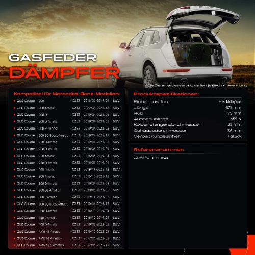 1x Gasfeder Dämpfer Heckklappe für Mercedes-Benz GLC C253 Coupe Bj ab 2016 Bild 1x Gasfeder Dämpfer Heckklappe für Mercedes-Benz GLC C253 Coupe Bj ab 2016