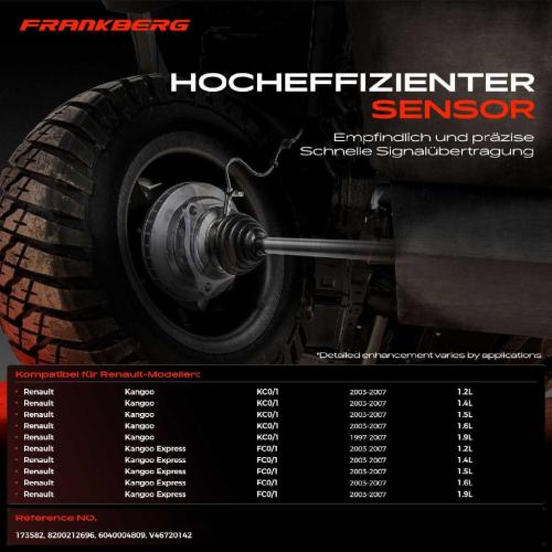 Frankberg 1x ABS Sensor Hinterachse rechts für Renault Kangoo Express 1.2L 1.4L 1.5L 1.6L 1.9L 1997-2007 Bild Frankberg 1x ABS Sensor Hinterachse rechts für Renault Kangoo Express 1.2L 1.4L 1.5L 1.6L 1.9L 1997-2007