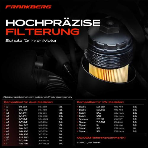 Frankberg 1x ÖlkühlerÖlfilter für VW Golf 7 Passat Audi A3 8V Seat Leon Octavia 1.6L 2.0L Bild Frankberg 1x ÖlkühlerÖlfilter für VW Golf 7 Passat Audi A3 8V Seat Leon Octavia 1.6L 2.0L