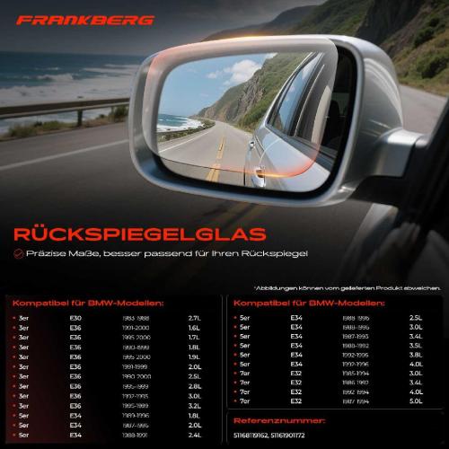 1x Spiegelglas Außenspiegel rechts für BMW 3er E30 E36 5er E34 7er E32 1982-2000 Bild 1x Spiegelglas Außenspiegel rechts für BMW 3er E30 E36 5er E34 7er E32 1982-2000