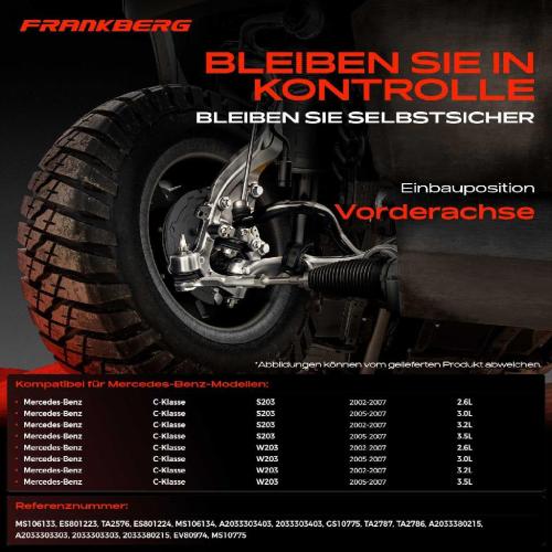 Frankberg 1x Querlenker Satz Vorderachse für Mercedes-Benz C-Klasse T-Model 2.6L 3.0L 3.2L 3.5L 2002-2007 Bild Frankberg 1x Querlenker Satz Vorderachse für Mercedes-Benz C-Klasse T-Model 2.6L 3.0L 3.2L 3.5L 2002-2007