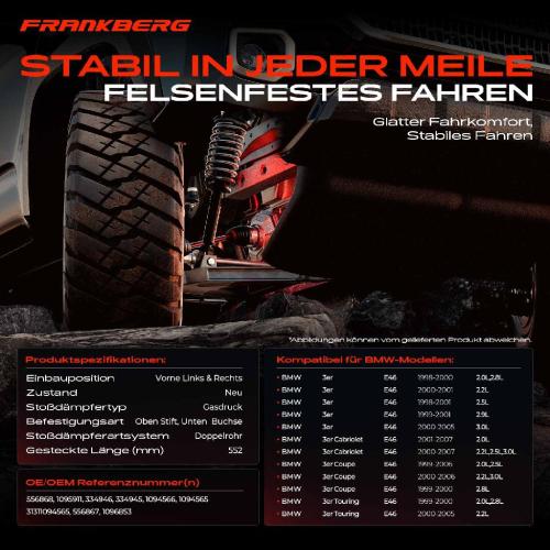 2x Stoßdämpfer Vorderachse für BMW 3er E46 3er Cabriolet 3er Coupe 3er Touring 1998-2007 Bild 2x Stoßdämpfer Vorderachse für BMW 3er E46 3er Cabriolet 3er Coupe 3er Touring 1998-2007
