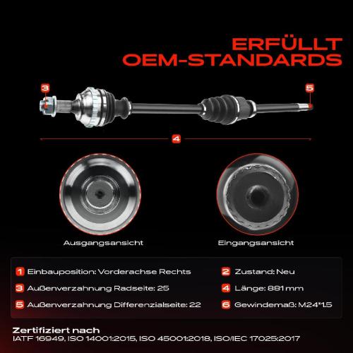 1x Antriebswelle Vorderachse Rechts für Peugeot 306 7B 7E 7D 1.6L 1993-2002 Bild 1x Antriebswelle Vorderachse Rechts für Peugeot 306 7B 7E 7D 1.6L 1993-2002