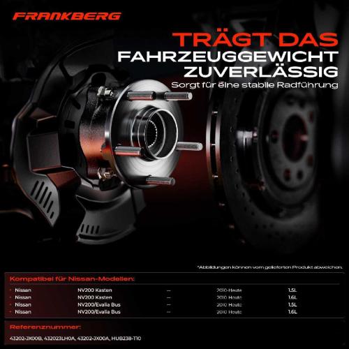 Frankberg 2x Radnabe Radlagersatz Hinterachse beidseitig für Nissan NV200 Kasten NV200/Evalia Bus 1.5L 1.6L Bj ab 2010 Bild Frankberg 2x Radnabe Radlagersatz Hinterachse beidseitig für Nissan NV200 Kasten NV200/Evalia Bus 1.5L 1.6L Bj ab 2010