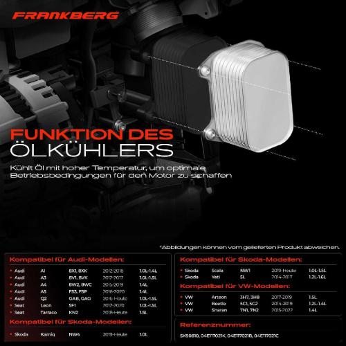 Frankberg 1x Ölkühler Motoröl für VW Audi A1 8X A3 8V A4 A5 Q2 Q3 Seat Ibiza IV V Leon Skoda Bild Frankberg 1x Ölkühler Motoröl für VW Audi A1 8X A3 8V A4 A5 Q2 Q3 Seat Ibiza IV V Leon Skoda