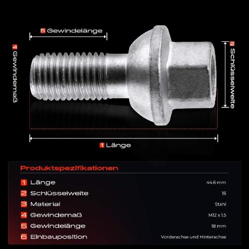 12x Radschraube für Smart Fortwo Cabrio Coupe 451 0.8L 1.0L Bild 12x Radschraube für Smart Fortwo Cabrio Coupe 451 0.8L 1.0L