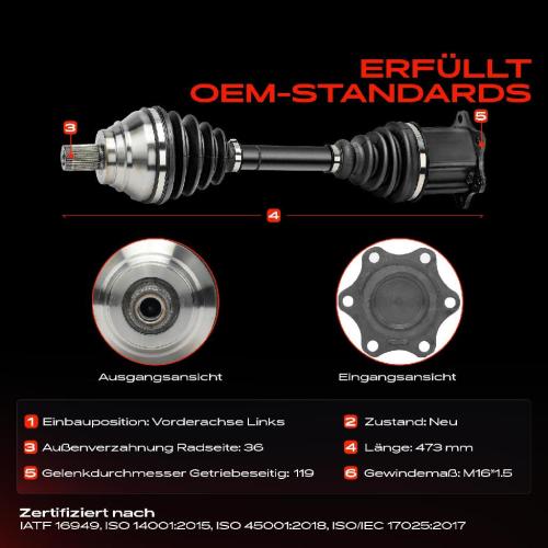 Frankberg 1x Antriebswelle Vorderachse Links für VW Golf VII BA5 Audi 8V Seat Leon 5F Skoda Octavia III Bild Frankberg 1x Antriebswelle Vorderachse Links für VW Golf VII BA5 Audi 8V Seat Leon 5F Skoda Octavia III