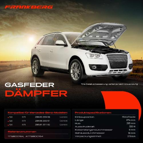 Frankberg 2x Gasfeder Dämpfer Motorhaube für Mercedes-Benz SLK R171 Cabriolet 2004-2011 Bild Frankberg 2x Gasfeder Dämpfer Motorhaube für Mercedes-Benz SLK R171 Cabriolet 2004-2011